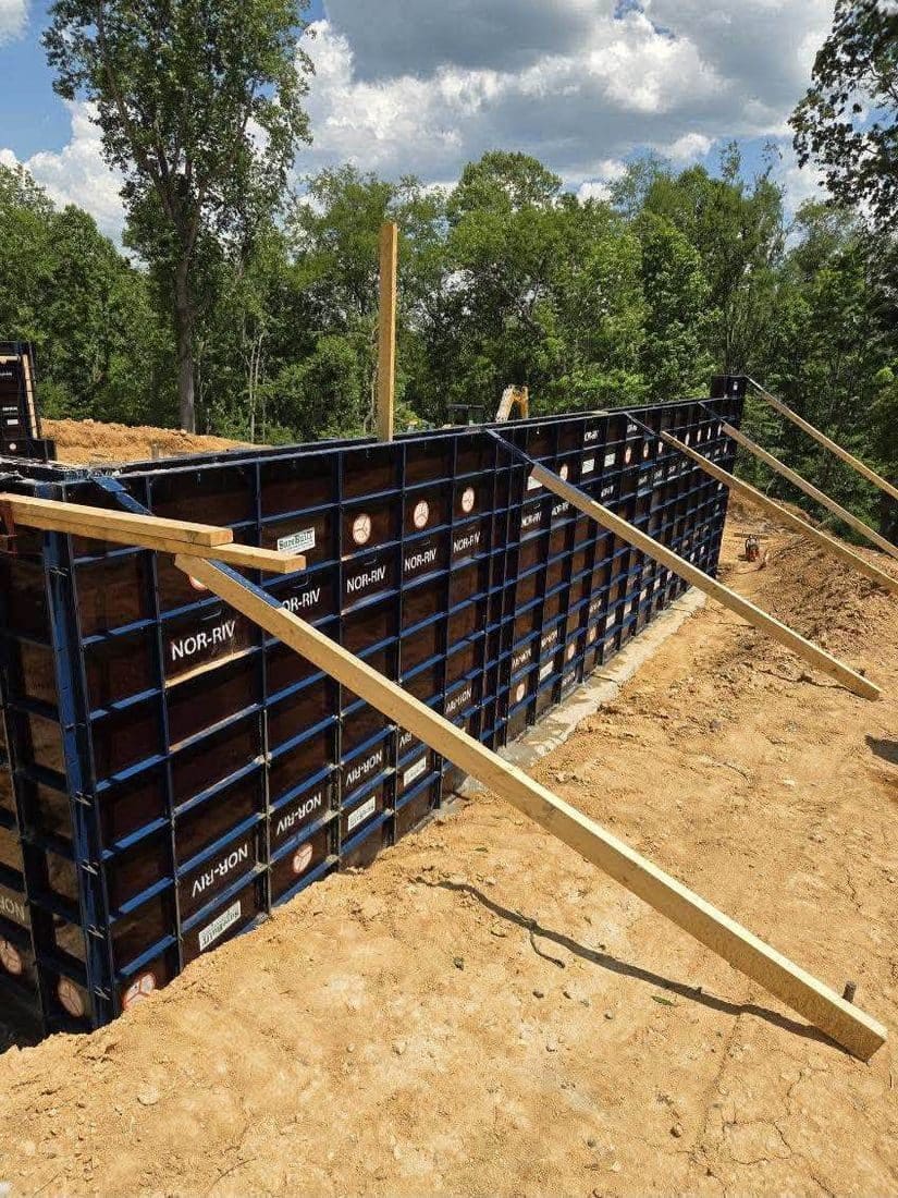 Nor-Riv concrete wall forms braced on site